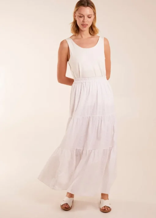 Blue Vanilla White Broderie Detail Maxi Skirt