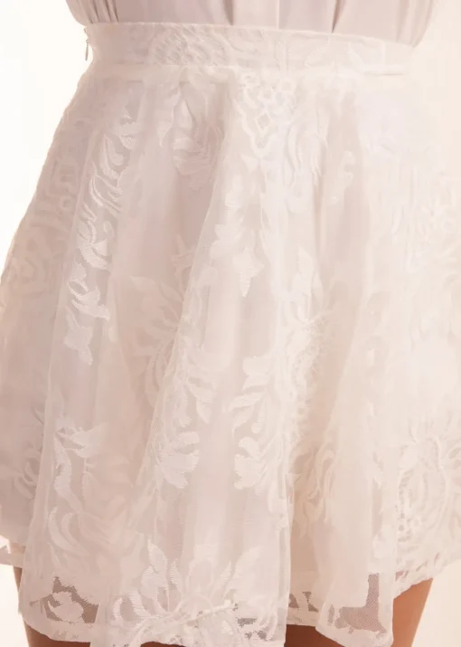 Blue Vanilla White Embroidered Mesh Skirt