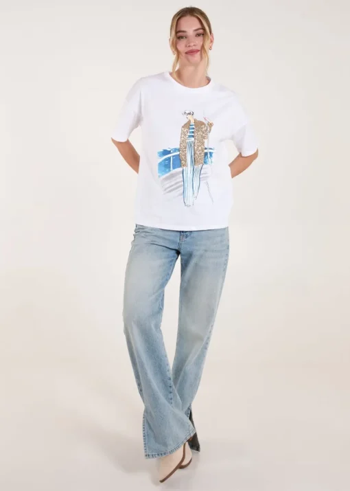 Blue Vanilla White Sequin Cruise T-Shirt
