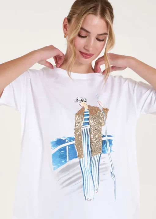 Blue Vanilla White Sequin Cruise T-Shirt