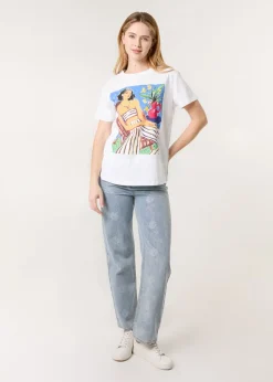Blue Vanilla White T-Shirt With Colorful Print