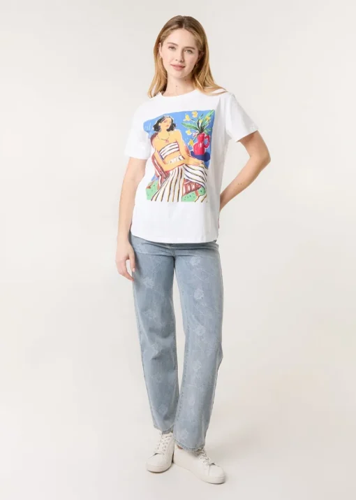Blue Vanilla White T-Shirt With Colorful Print