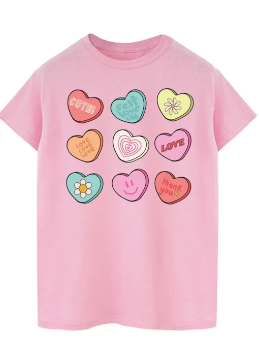 Brands In Candy Hearts Pink Boyfriend Fit T-Shirt