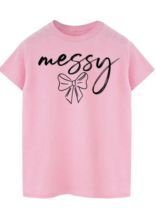Brands In Messy Bow Pink Boyfriend Fit T-Shirt