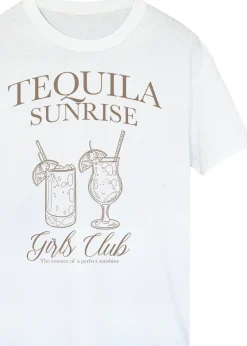 Brands In Tequila Sunrise Girls Club White Boyfriend Fit Graphic T-Shirt