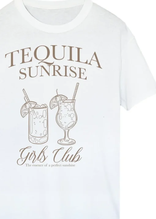 Brands In Tequila Sunrise Girls Club White Boyfriend Fit Graphic T-Shirt