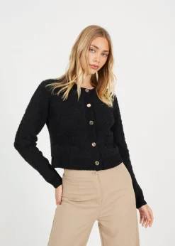 Brave Soul Black Button Through Boucle Cardigan
