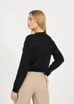 Brave Soul Black Button Through Boucle Cardigan