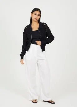 Brave Soul Black Crochet Knit Zip Through Cardigan