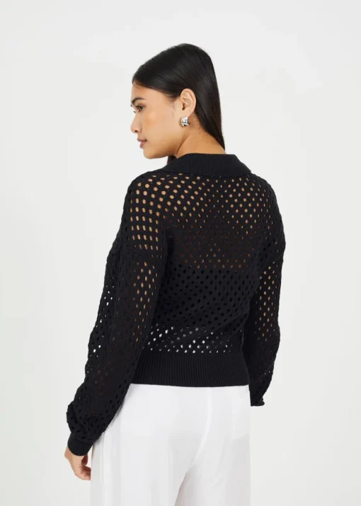 Brave Soul Black Crochet Knit Zip Through Cardigan