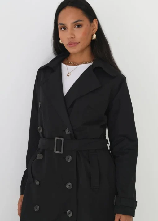 Brave Soul Black Double-Breasted Longline Trench Coat