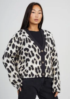 Brave Soul Camel Button Through Animal Print Jacquard Knit Cardigan
