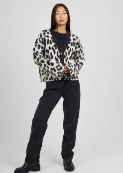 Brave Soul Camel Button Through Animal Print Jacquard Knit Cardigan
