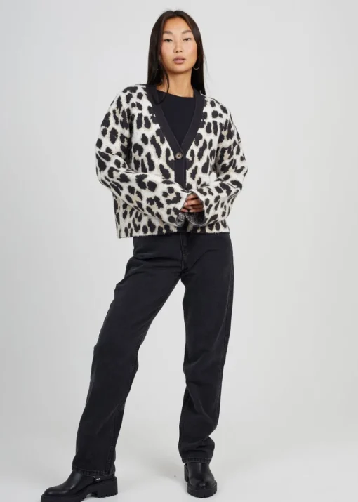 Brave Soul Camel Button Through Animal Print Jacquard Knit Cardigan