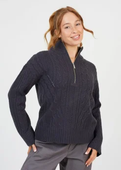 Brave Soul Charcoal Half Zip Cable Knit Jumper