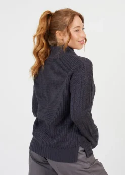Brave Soul Charcoal Half Zip Cable Knit Jumper