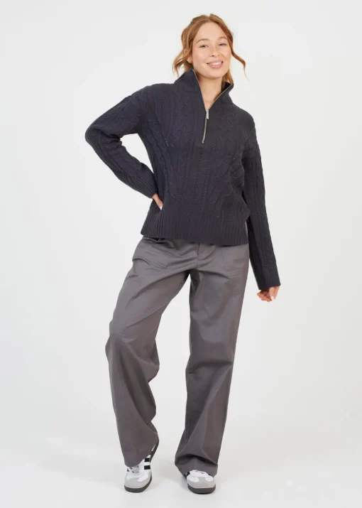 Brave Soul Charcoal Half Zip Cable Knit Jumper