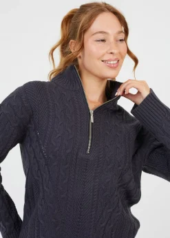 Brave Soul Charcoal Half Zip Cable Knit Jumper