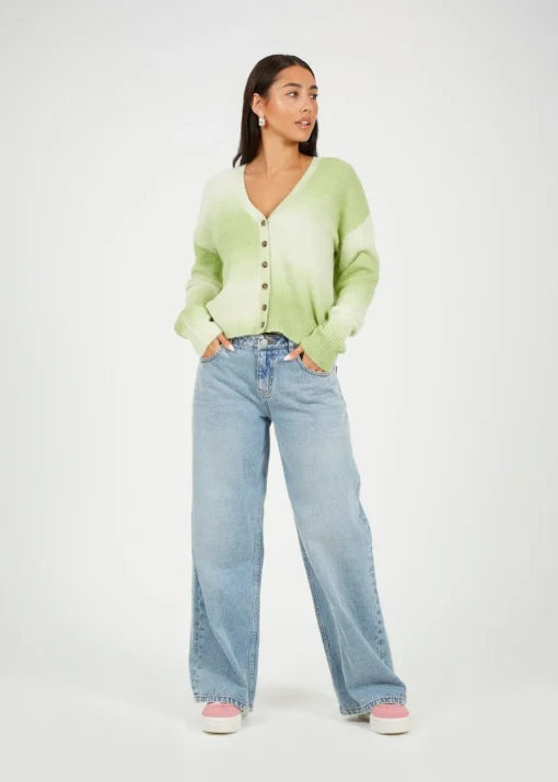 Brave Soul Green Button Through Space Dye Cardigan