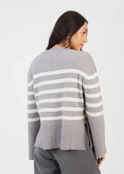 Brave Soul Grey Button Through V-neck Stripe Cardigan