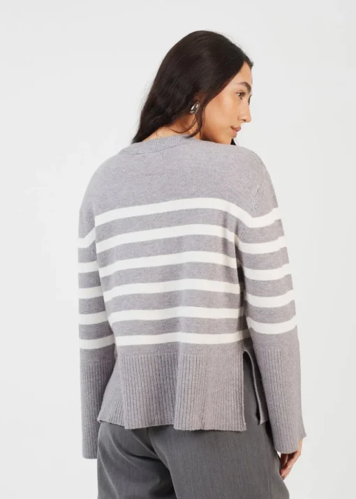 Brave Soul Grey Button Through V-neck Stripe Cardigan