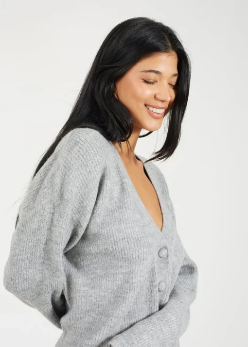 Brave Soul Grey Button Through Soft Knit Cardigan