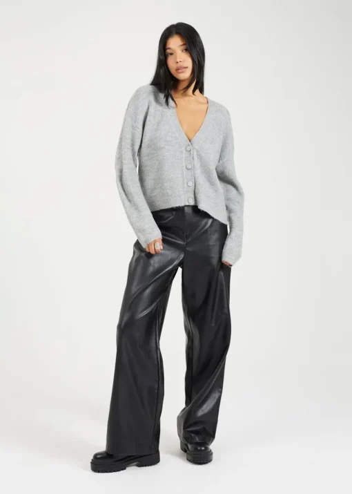 Brave Soul Grey Button Through Soft Knit Cardigan