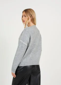 Brave Soul Grey Contrast Stitch Button Through V-neck Cardigan