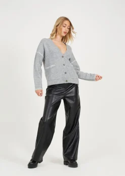 Brave Soul Grey Contrast Stitch Button Through V-neck Cardigan