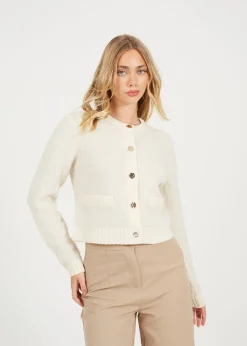 Brave Soul Ivory Button Through Boucle Cardigan