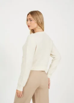 Brave Soul Ivory Button Through Boucle Cardigan