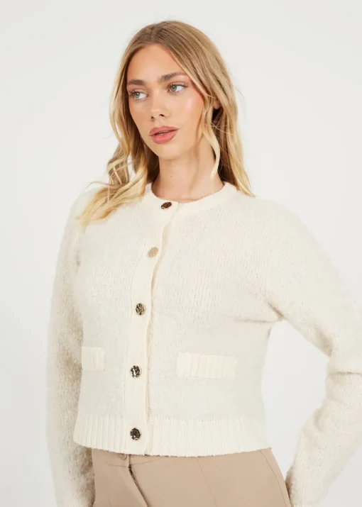 Brave Soul Ivory Button Through Boucle Cardigan