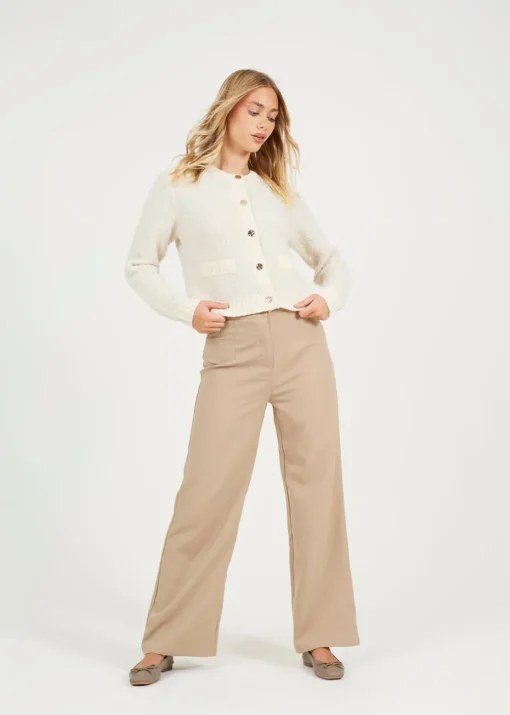 Brave Soul Ivory Button Through Boucle Cardigan