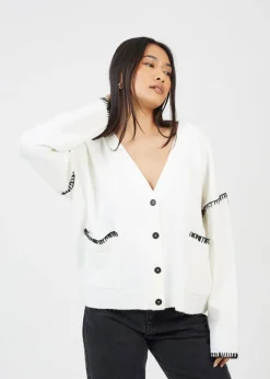 Brave Soul Ivory Contrast Stitch Button Through V-neck Cardigan