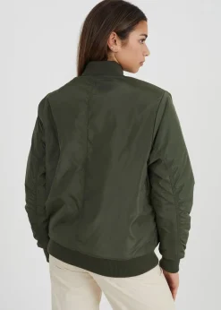 Brave Soul Khaki Ruched Sleeve Oversized Bomber Jacket