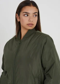 Brave Soul Khaki Ruched Sleeve Oversized Bomber Jacket