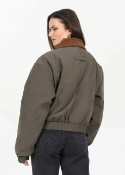 Brave Soul Khaki Twill Bomber Style Jacket with Cord Collar