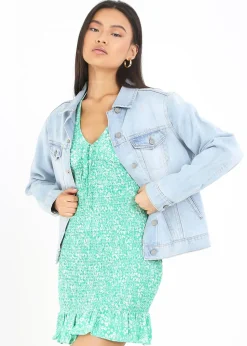 Brave Soul Light Blue Blooms Western Style Denim Jacket