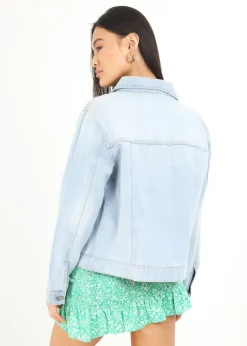 Brave Soul Light Blue Blooms Western Style Denim Jacket