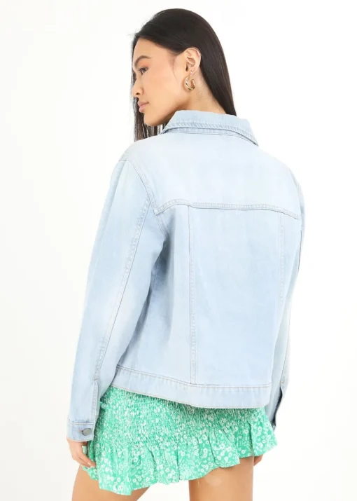 Brave Soul Light Blue Blooms Western Style Denim Jacket