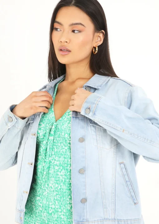 Brave Soul Light Blue Blooms Western Style Denim Jacket