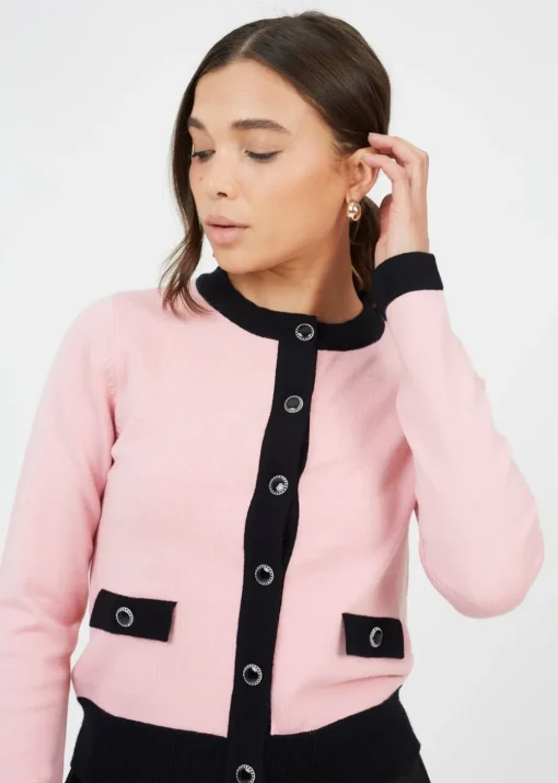 Brave Soul Pink Classic Round Neck Cardigan