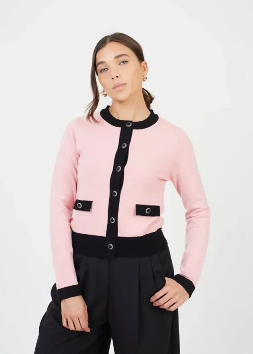 Brave Soul Pink Classic Round Neck Cardigan