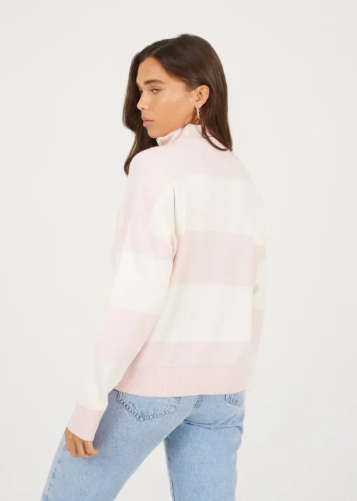 Brave Soul Pink Striped Half Zip Knitted Jumper