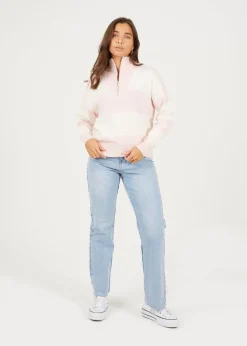 Brave Soul Pink Striped Half Zip Knitted Jumper