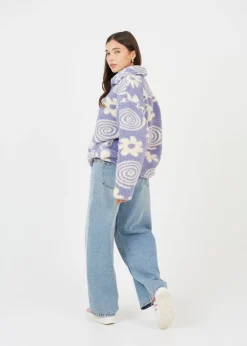 Brave Soul Purple Quarter Zip Flower Print Sherpa Fleece