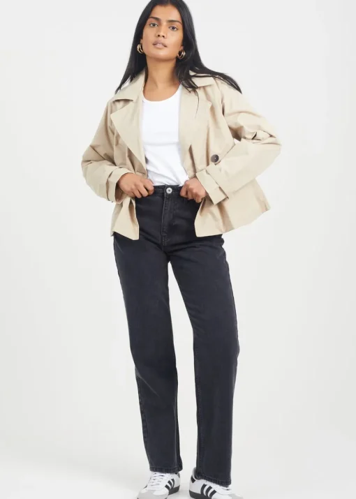 Brave Soul Stone Double Breasted Short Trench Coat