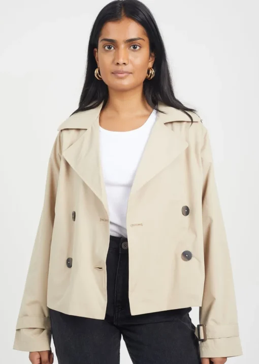 Brave Soul Stone Double Breasted Short Trench Coat