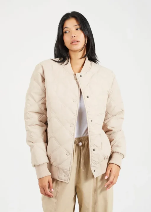 Brave Soul Stone Quilted Bomber Jacket