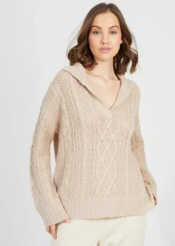 Brave Soul Stone V-Neck Cable Knit Jumper